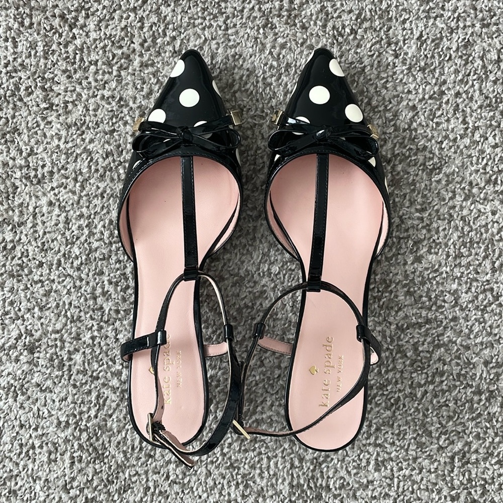 Black and White Polka Dot Bow Kate Spade Kitten Pumps